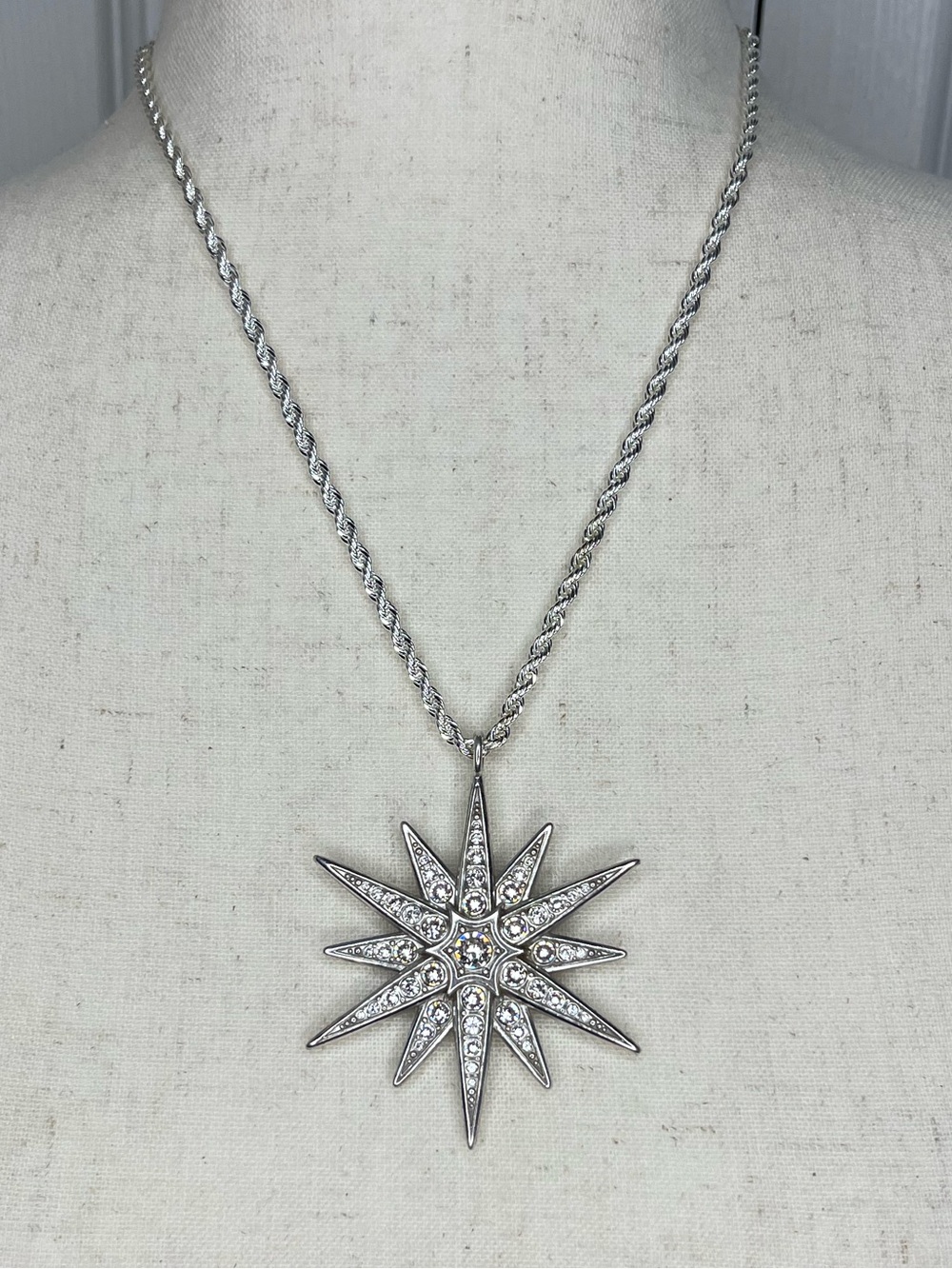 Vintage Crystal Starburst Necklace & Bracelet Set Silver Y2K